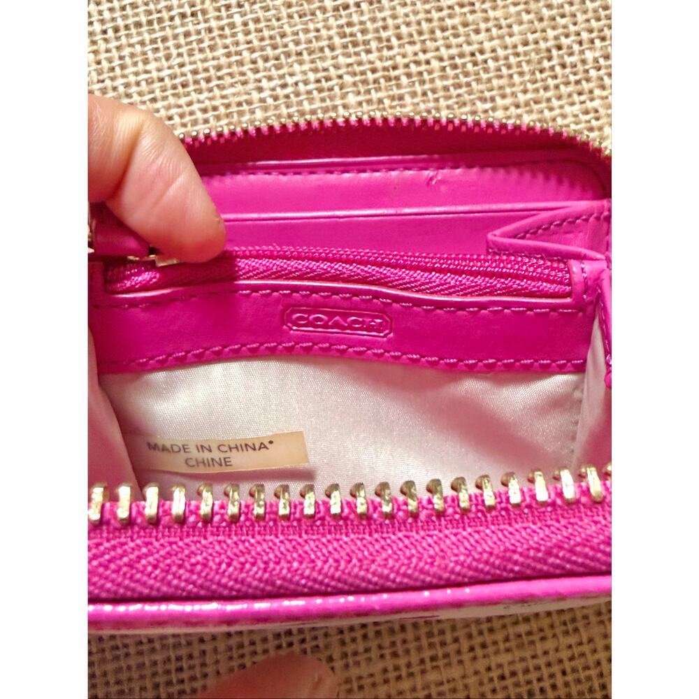 Coach Polka Dot Zip Around Accordion Wallet ID Card Case White Pink Patent Small - Picture 7 of 11